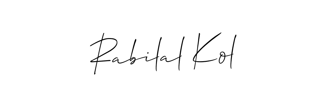 The best way (Allison_Script) to make a short signature is to pick only two or three words in your name. The name Rabilal Kol include a total of six letters. For converting this name. Rabilal Kol signature style 2 images and pictures png