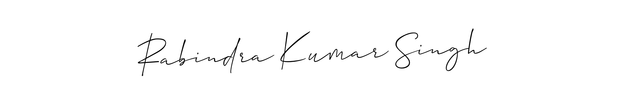 The best way (Allison_Script) to make a short signature is to pick only two or three words in your name. The name Rabindra Kumar Singh include a total of six letters. For converting this name. Rabindra Kumar Singh signature style 2 images and pictures png