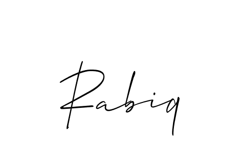 if you are searching for the best signature style for your name Rabiq. so please give up your signature search. here we have designed multiple signature styles  using Allison_Script. Rabiq signature style 2 images and pictures png