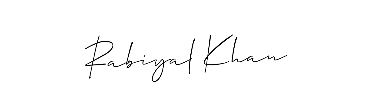 It looks lik you need a new signature style for name Rabiyal Khan. Design unique handwritten (Allison_Script) signature with our free signature maker in just a few clicks. Rabiyal Khan signature style 2 images and pictures png