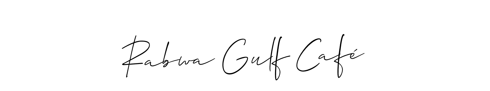 The best way (Allison_Script) to make a short signature is to pick only two or three words in your name. The name Rabwa Gulf Café include a total of six letters. For converting this name. Rabwa Gulf Café signature style 2 images and pictures png