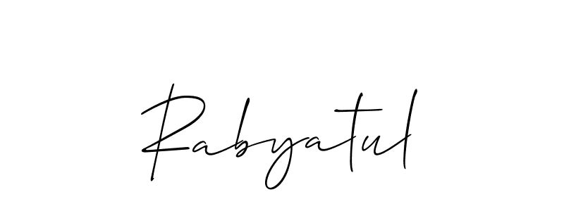 Allison_Script is a professional signature style that is perfect for those who want to add a touch of class to their signature. It is also a great choice for those who want to make their signature more unique. Get Rabyatul name to fancy signature for free. Rabyatul signature style 2 images and pictures png