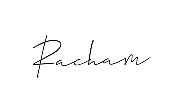 The best way (Allison_Script) to make a short signature is to pick only two or three words in your name. The name Racham include a total of six letters. For converting this name. Racham signature style 2 images and pictures png