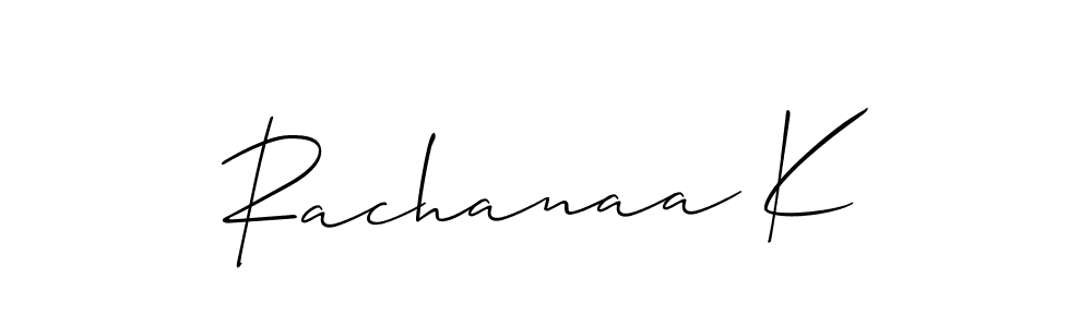 Use a signature maker to create a handwritten signature online. With this signature software, you can design (Allison_Script) your own signature for name Rachanaa K. Rachanaa K signature style 2 images and pictures png