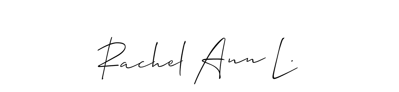 The best way (Allison_Script) to make a short signature is to pick only two or three words in your name. The name Rachel Ann L. include a total of six letters. For converting this name. Rachel Ann L. signature style 2 images and pictures png