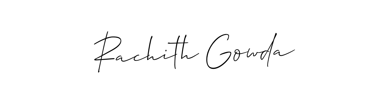 Allison_Script is a professional signature style that is perfect for those who want to add a touch of class to their signature. It is also a great choice for those who want to make their signature more unique. Get Rachith Gowda name to fancy signature for free. Rachith Gowda signature style 2 images and pictures png