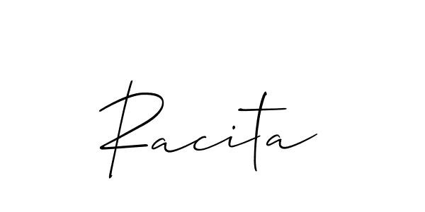 Similarly Allison_Script is the best handwritten signature design. Signature creator online .You can use it as an online autograph creator for name Racita. Racita signature style 2 images and pictures png