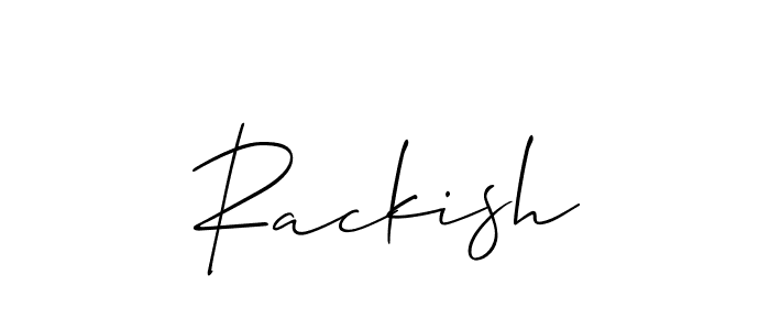 Allison_Script is a professional signature style that is perfect for those who want to add a touch of class to their signature. It is also a great choice for those who want to make their signature more unique. Get Rackish name to fancy signature for free. Rackish signature style 2 images and pictures png