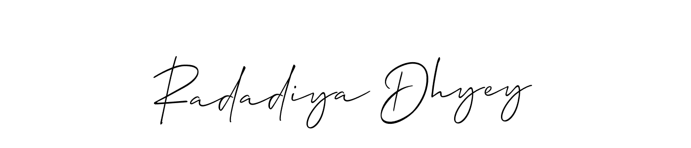 Create a beautiful signature design for name Radadiya Dhyey. With this signature (Allison_Script) fonts, you can make a handwritten signature for free. Radadiya Dhyey signature style 2 images and pictures png