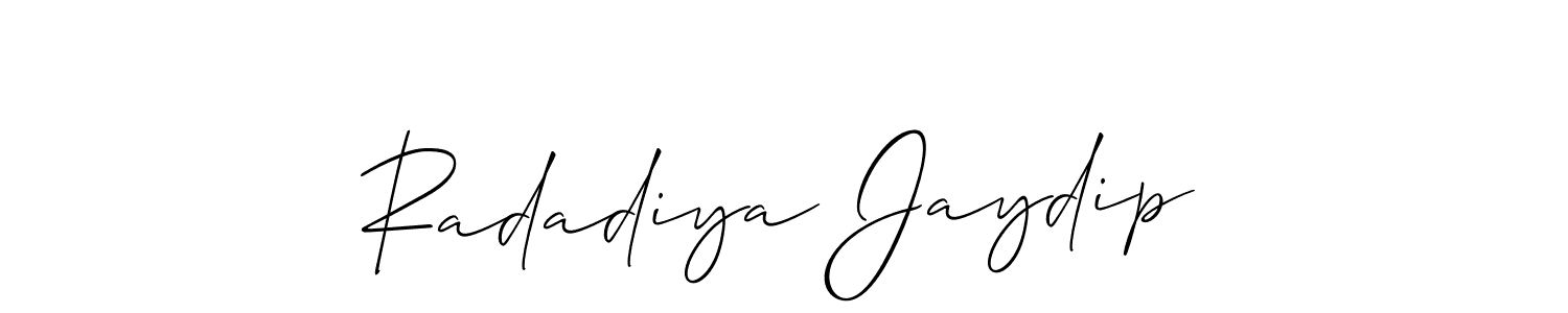 The best way (Allison_Script) to make a short signature is to pick only two or three words in your name. The name Radadiya Jaydip include a total of six letters. For converting this name. Radadiya Jaydip signature style 2 images and pictures png