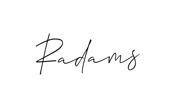Design your own signature with our free online signature maker. With this signature software, you can create a handwritten (Allison_Script) signature for name Radams. Radams signature style 2 images and pictures png
