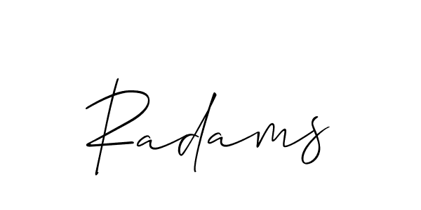 Design your own signature with our free online signature maker. With this signature software, you can create a handwritten (Allison_Script) signature for name Radams. Radams signature style 2 images and pictures png