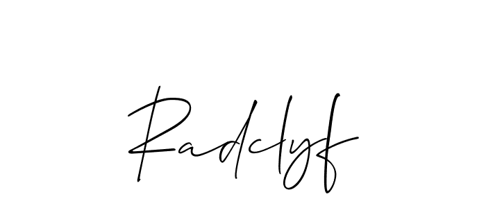 How to make Radclyf name signature. Use Allison_Script style for creating short signs online. This is the latest handwritten sign. Radclyf signature style 2 images and pictures png