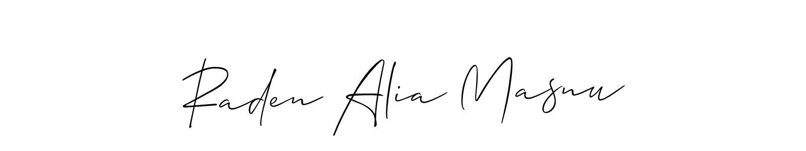 Similarly Allison_Script is the best handwritten signature design. Signature creator online .You can use it as an online autograph creator for name Raden Alia Masnu. Raden Alia Masnu signature style 2 images and pictures png