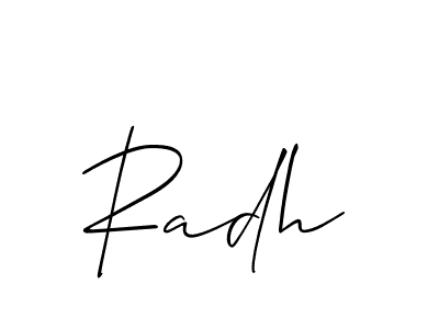if you are searching for the best signature style for your name Radh. so please give up your signature search. here we have designed multiple signature styles  using Allison_Script. Radh signature style 2 images and pictures png