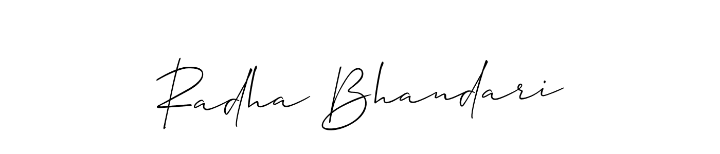 Allison_Script is a professional signature style that is perfect for those who want to add a touch of class to their signature. It is also a great choice for those who want to make their signature more unique. Get Radha Bhandari name to fancy signature for free. Radha Bhandari signature style 2 images and pictures png