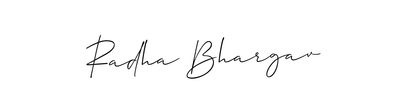 Use a signature maker to create a handwritten signature online. With this signature software, you can design (Allison_Script) your own signature for name Radha Bhargav. Radha Bhargav signature style 2 images and pictures png
