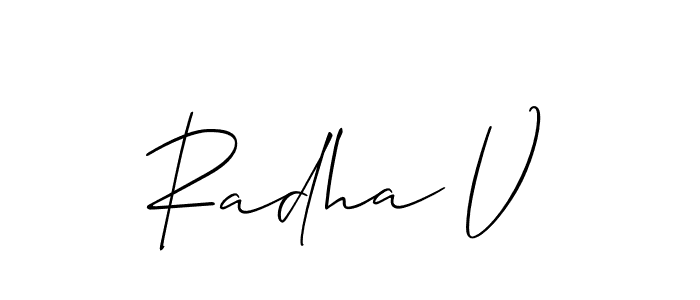 Similarly Allison_Script is the best handwritten signature design. Signature creator online .You can use it as an online autograph creator for name Radha V. Radha V signature style 2 images and pictures png