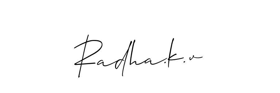 Create a beautiful signature design for name Radha.k.v. With this signature (Allison_Script) fonts, you can make a handwritten signature for free. Radha.k.v signature style 2 images and pictures png