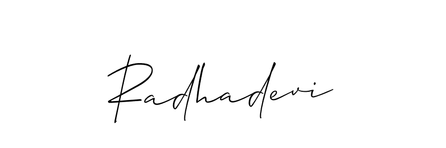 Also we have Radhadevi name is the best signature style. Create professional handwritten signature collection using Allison_Script autograph style. Radhadevi signature style 2 images and pictures png