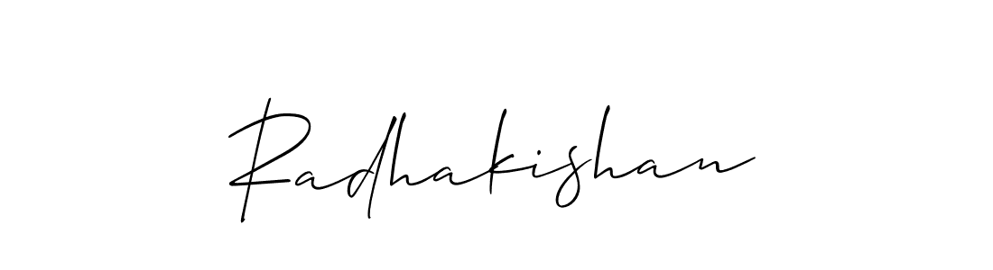 Use a signature maker to create a handwritten signature online. With this signature software, you can design (Allison_Script) your own signature for name Radhakishan. Radhakishan signature style 2 images and pictures png