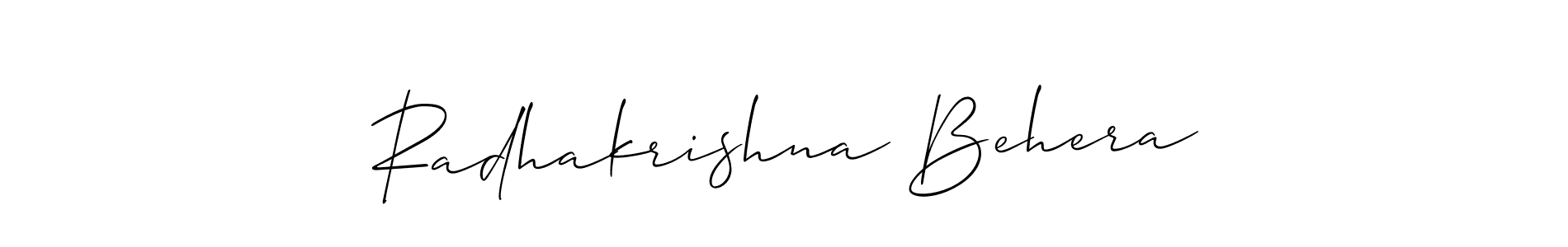 The best way (Allison_Script) to make a short signature is to pick only two or three words in your name. The name Radhakrishna Behera include a total of six letters. For converting this name. Radhakrishna Behera signature style 2 images and pictures png