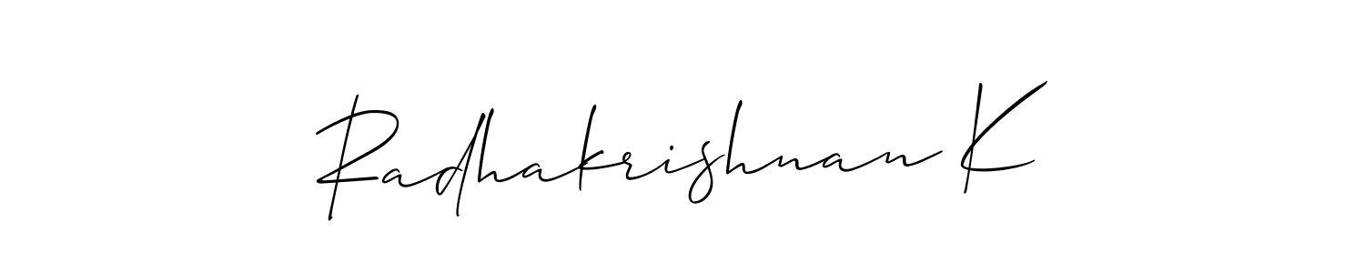 This is the best signature style for the Radhakrishnan K name. Also you like these signature font (Allison_Script). Mix name signature. Radhakrishnan K signature style 2 images and pictures png