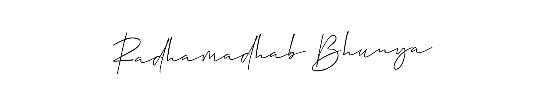 How to make Radhamadhab Bhunya name signature. Use Allison_Script style for creating short signs online. This is the latest handwritten sign. Radhamadhab Bhunya signature style 2 images and pictures png