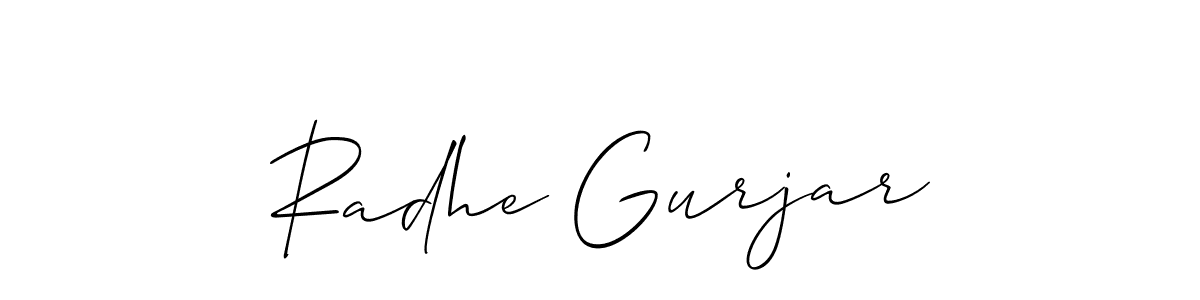 Create a beautiful signature design for name Radhe Gurjar. With this signature (Allison_Script) fonts, you can make a handwritten signature for free. Radhe Gurjar signature style 2 images and pictures png