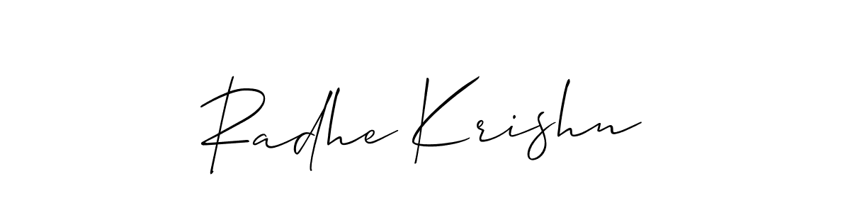 Similarly Allison_Script is the best handwritten signature design. Signature creator online .You can use it as an online autograph creator for name Radhe Krishn. Radhe Krishn signature style 2 images and pictures png