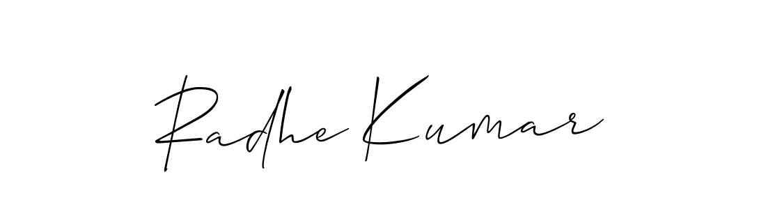 Also You can easily find your signature by using the search form. We will create Radhe Kumar name handwritten signature images for you free of cost using Allison_Script sign style. Radhe Kumar signature style 2 images and pictures png