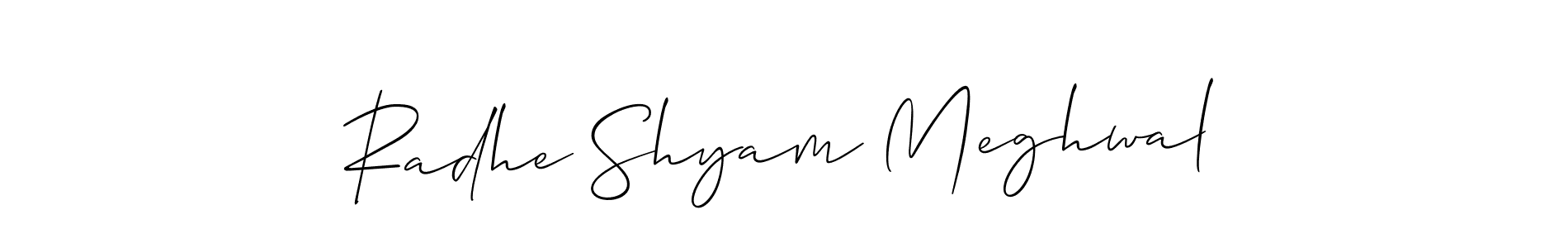 You should practise on your own different ways (Allison_Script) to write your name (Radhe Shyam Meghwal) in signature. don't let someone else do it for you. Radhe Shyam Meghwal signature style 2 images and pictures png