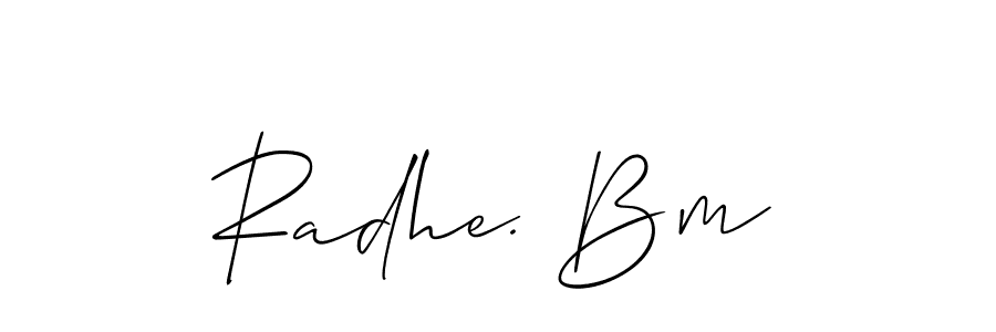 Also You can easily find your signature by using the search form. We will create Radhe. Bm name handwritten signature images for you free of cost using Allison_Script sign style. Radhe. Bm signature style 2 images and pictures png