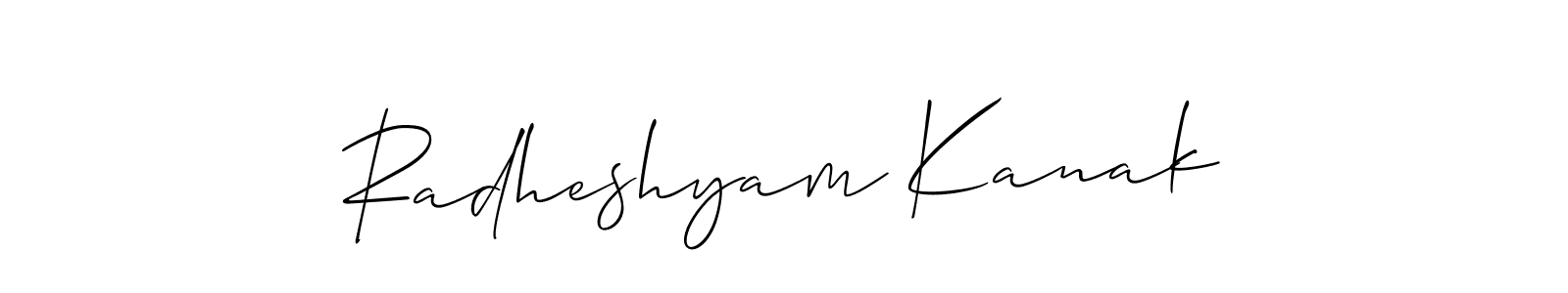 You should practise on your own different ways (Allison_Script) to write your name (Radheshyam Kanak) in signature. don't let someone else do it for you. Radheshyam Kanak signature style 2 images and pictures png
