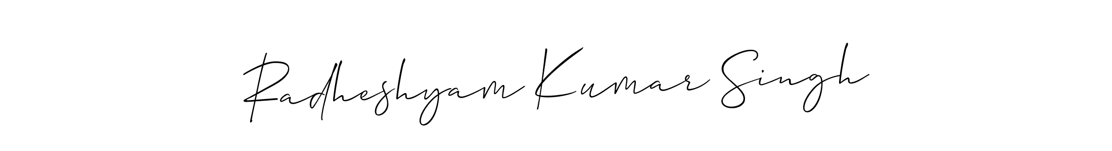 The best way (Allison_Script) to make a short signature is to pick only two or three words in your name. The name Radheshyam Kumar Singh include a total of six letters. For converting this name. Radheshyam Kumar Singh signature style 2 images and pictures png