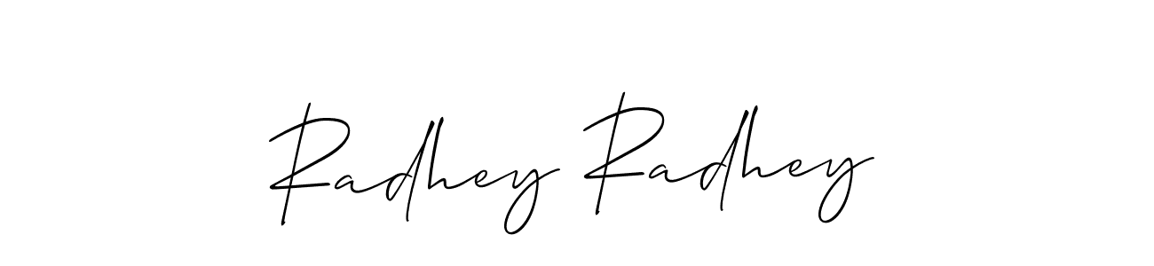 if you are searching for the best signature style for your name Radhey Radhey. so please give up your signature search. here we have designed multiple signature styles  using Allison_Script. Radhey Radhey signature style 2 images and pictures png