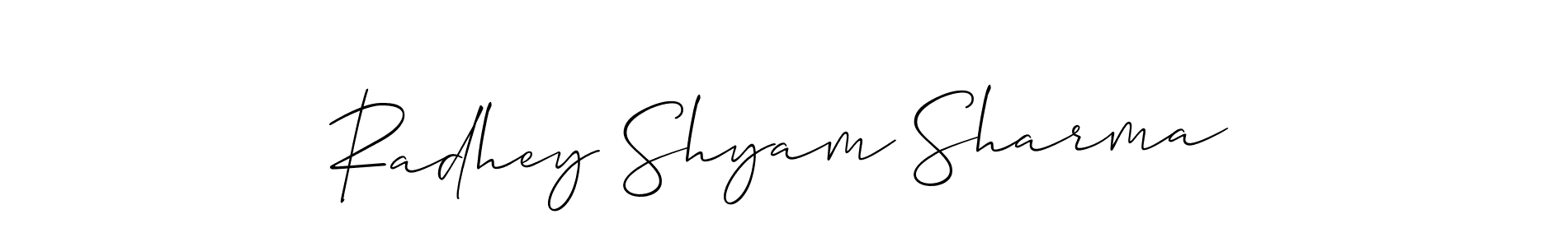 It looks lik you need a new signature style for name Radhey Shyam Sharma. Design unique handwritten (Allison_Script) signature with our free signature maker in just a few clicks. Radhey Shyam Sharma signature style 2 images and pictures png