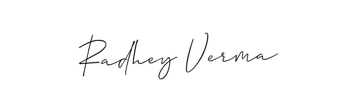 Also we have Radhey Verma name is the best signature style. Create professional handwritten signature collection using Allison_Script autograph style. Radhey Verma signature style 2 images and pictures png