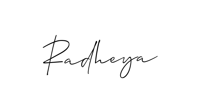 Design your own signature with our free online signature maker. With this signature software, you can create a handwritten (Allison_Script) signature for name Radheya. Radheya signature style 2 images and pictures png