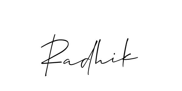 You can use this online signature creator to create a handwritten signature for the name Radhik. This is the best online autograph maker. Radhik signature style 2 images and pictures png