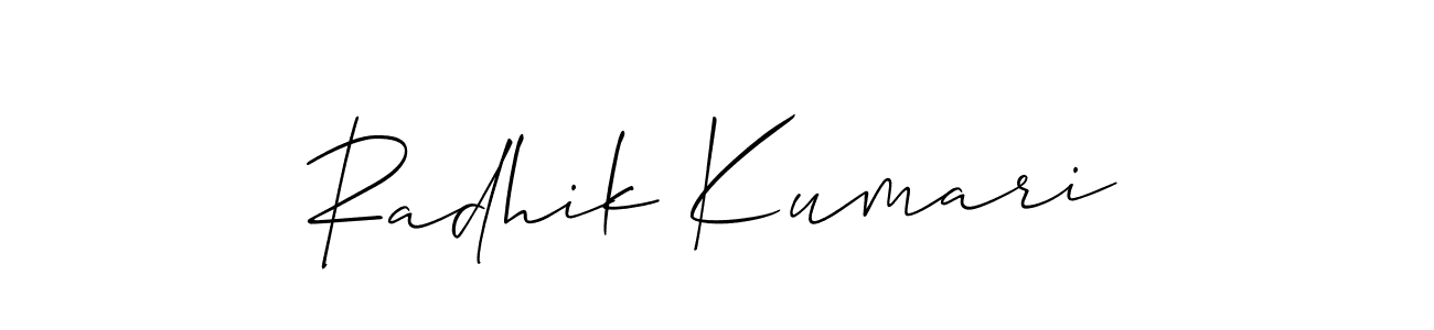 Make a beautiful signature design for name Radhik Kumari. With this signature (Allison_Script) style, you can create a handwritten signature for free. Radhik Kumari signature style 2 images and pictures png