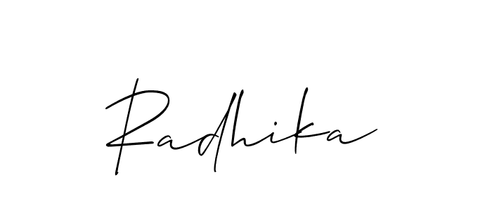 Also we have Radhika name is the best signature style. Create professional handwritten signature collection using Allison_Script autograph style. Radhika signature style 2 images and pictures png