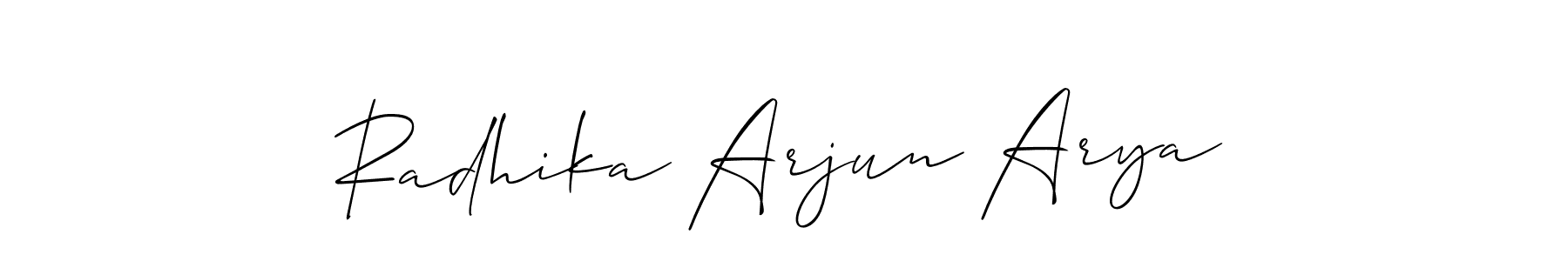 Use a signature maker to create a handwritten signature online. With this signature software, you can design (Allison_Script) your own signature for name Radhika Arjun Arya. Radhika Arjun Arya signature style 2 images and pictures png