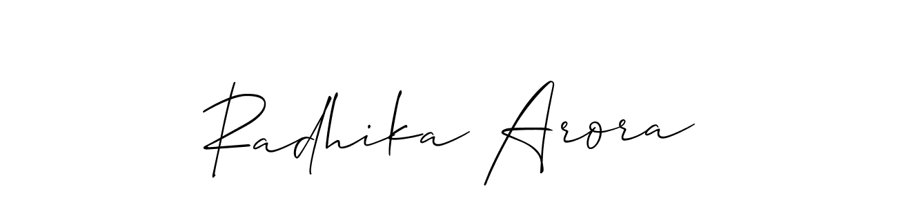 Use a signature maker to create a handwritten signature online. With this signature software, you can design (Allison_Script) your own signature for name Radhika Arora. Radhika Arora signature style 2 images and pictures png