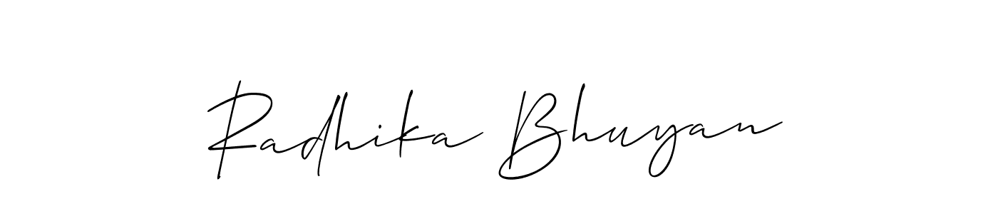 Allison_Script is a professional signature style that is perfect for those who want to add a touch of class to their signature. It is also a great choice for those who want to make their signature more unique. Get Radhika Bhuyan name to fancy signature for free. Radhika Bhuyan signature style 2 images and pictures png