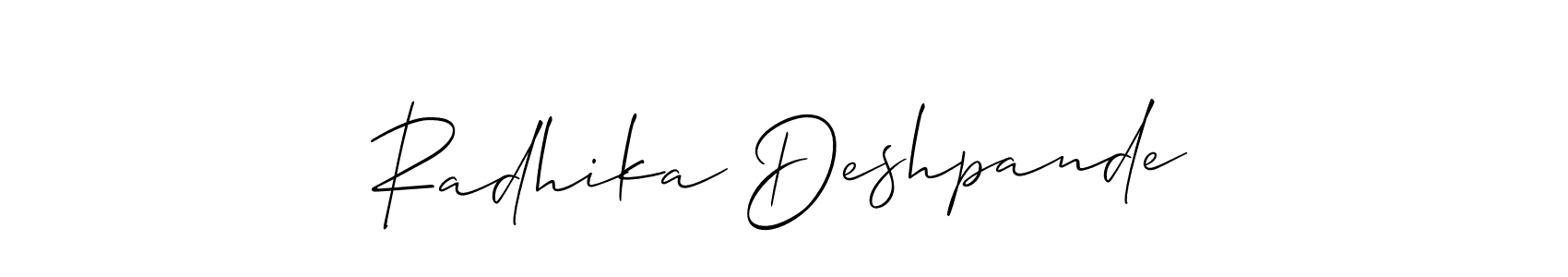 Allison_Script is a professional signature style that is perfect for those who want to add a touch of class to their signature. It is also a great choice for those who want to make their signature more unique. Get Radhika Deshpande name to fancy signature for free. Radhika Deshpande signature style 2 images and pictures png