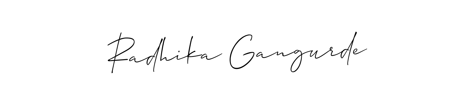 The best way (Allison_Script) to make a short signature is to pick only two or three words in your name. The name Radhika Gangurde include a total of six letters. For converting this name. Radhika Gangurde signature style 2 images and pictures png