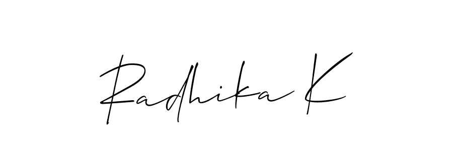 How to make Radhika K signature? Allison_Script is a professional autograph style. Create handwritten signature for Radhika K name. Radhika K signature style 2 images and pictures png