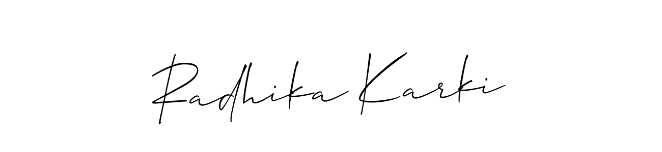 if you are searching for the best signature style for your name Radhika Karki. so please give up your signature search. here we have designed multiple signature styles  using Allison_Script. Radhika Karki signature style 2 images and pictures png