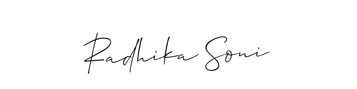 The best way (Allison_Script) to make a short signature is to pick only two or three words in your name. The name Radhika Soni include a total of six letters. For converting this name. Radhika Soni signature style 2 images and pictures png